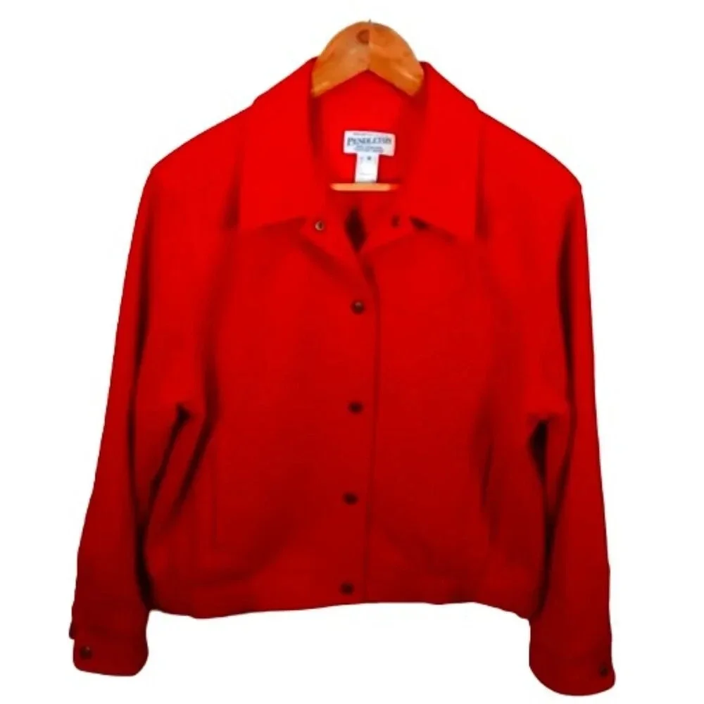 Pendleton 100% Virgin Women's Wool Bomber Jacket in red size Medium